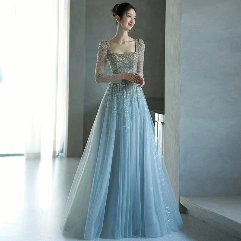 Light Luxury Minority Banquet Silver Paillette Toast Dress Bride's High Sense