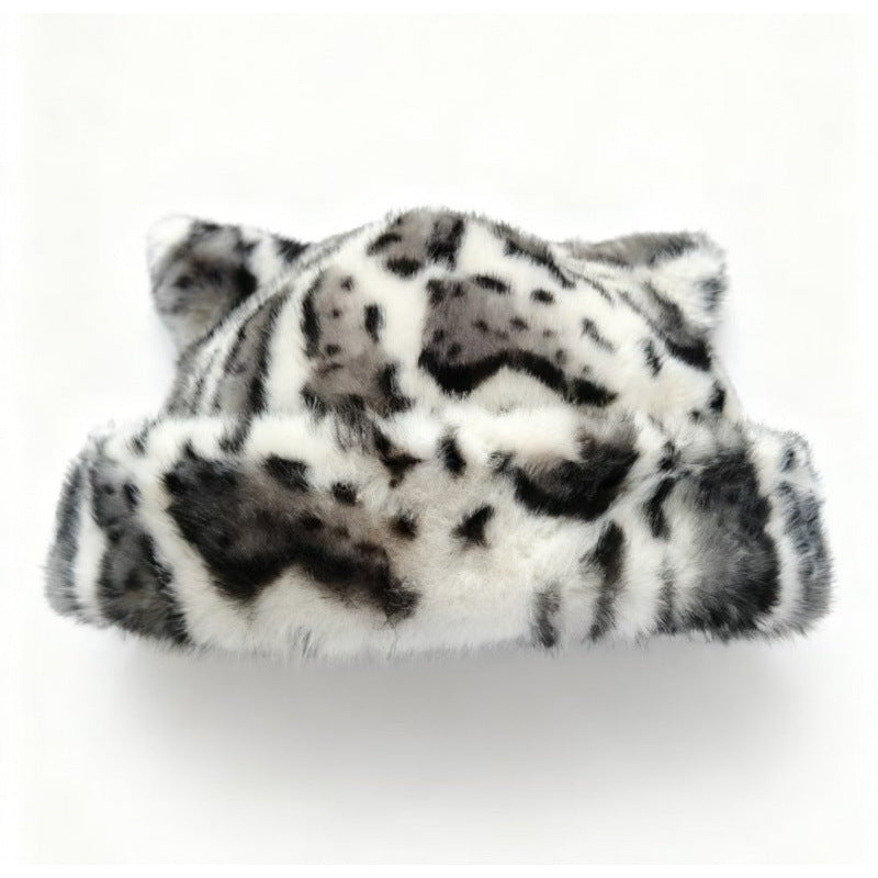 Leopard Plush Bear Hat For Women