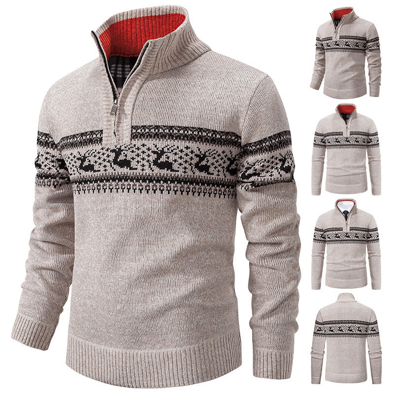 Handsome Bottom Line Large Size Half-zip Sweater
