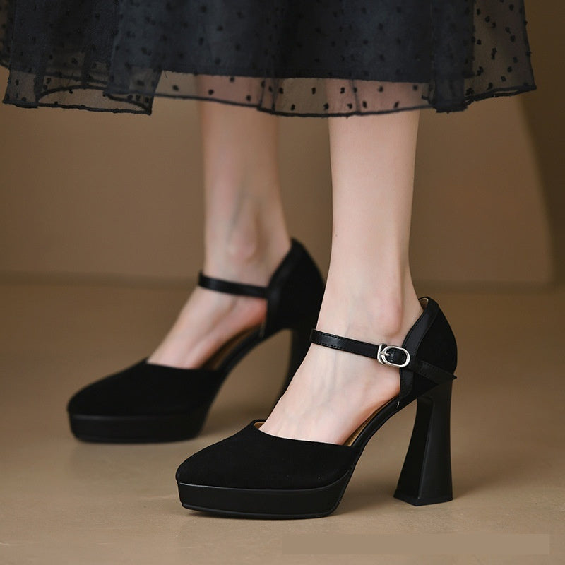 Women's Buckle Hollowed Sandals Stiletto Heel Pointed-toe Frosted