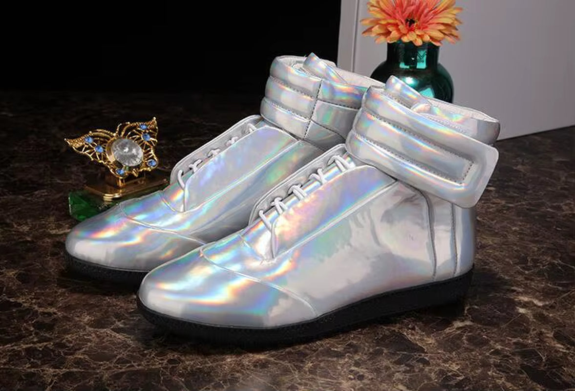 38-46 Luxury Brand Men Shoes Shinny Leather Casual Shoes Men'S High Top Silvery Gold Red High Quality Men Flats Casual Shoes