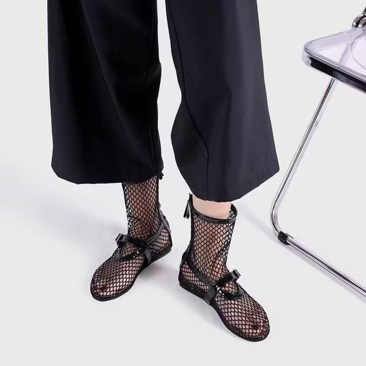 Metal Buckle With Back Zipper Ballet Women's Shoes High Top Fashion Shoes