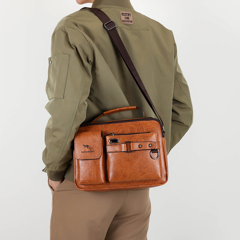 Men's Large Capacity PU Shoulder Bag Retro Business Style