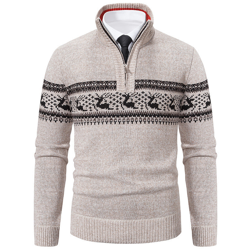 Handsome Bottom Line Large Size Half-zip Sweater