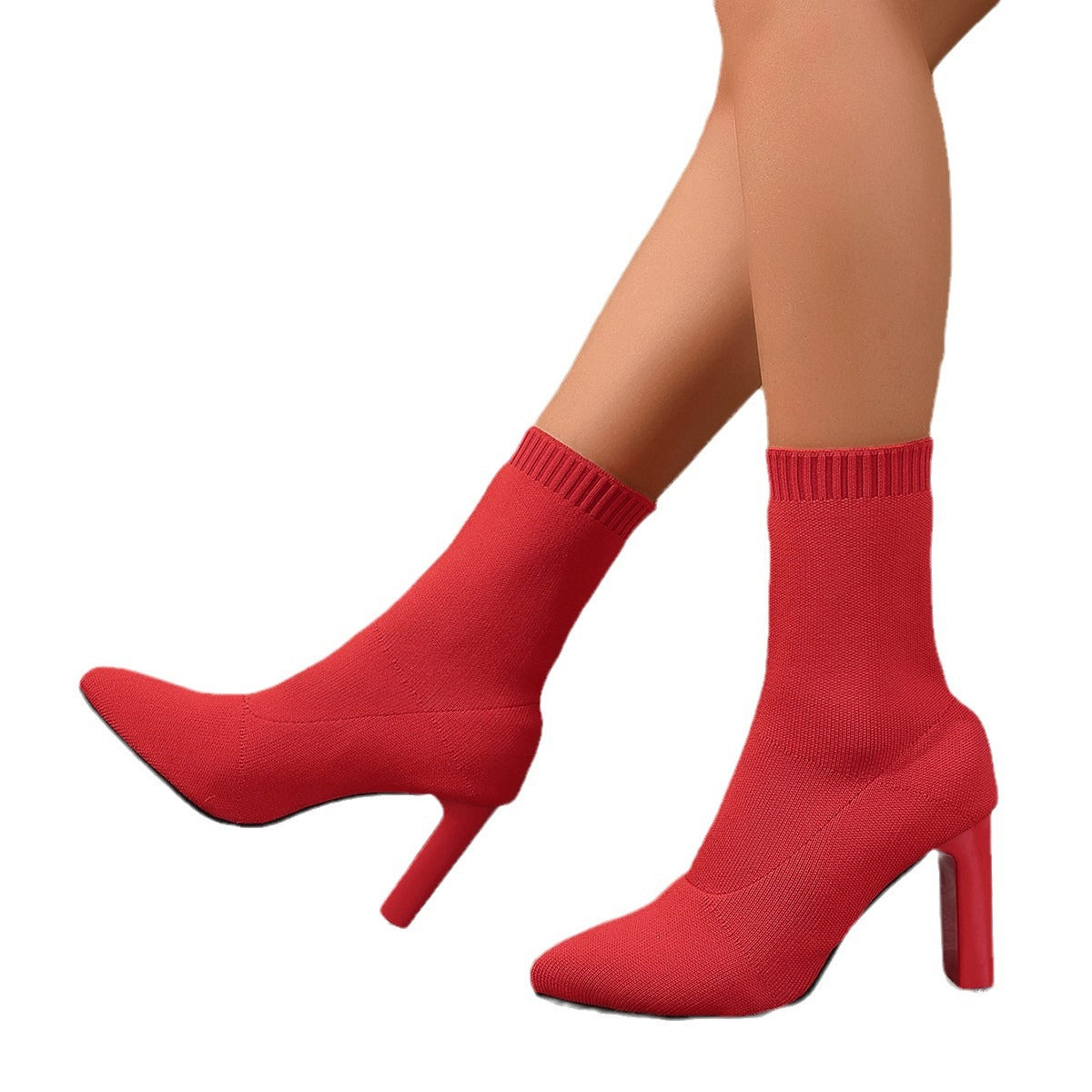 New Winter Fashion Minimalist Chunky-heeled Knitted Suede Ankle Boots With Pointed Toes For Women