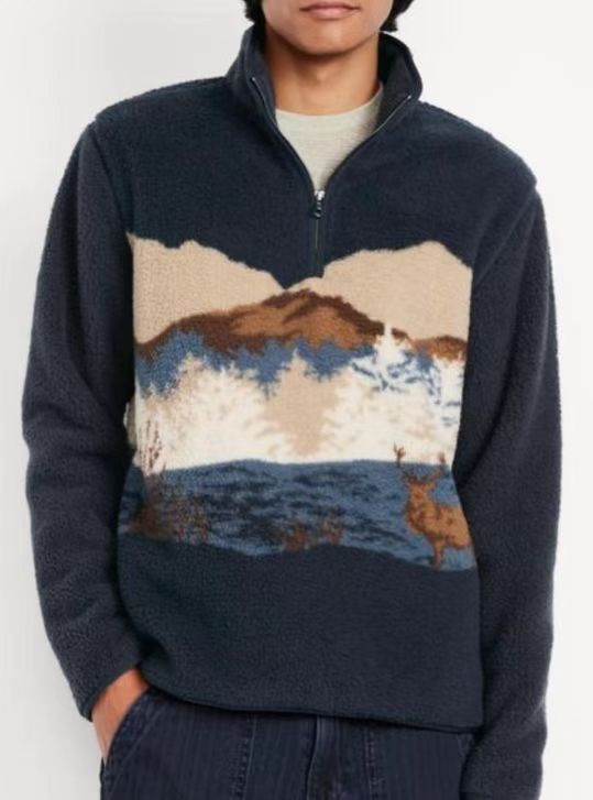 Digital Print Stand Collar Men's Street Zip-up Hoodie
