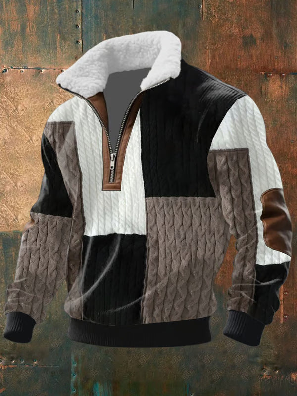 Men's Fitted Top With Printed Pattern And Faux Fur Collar