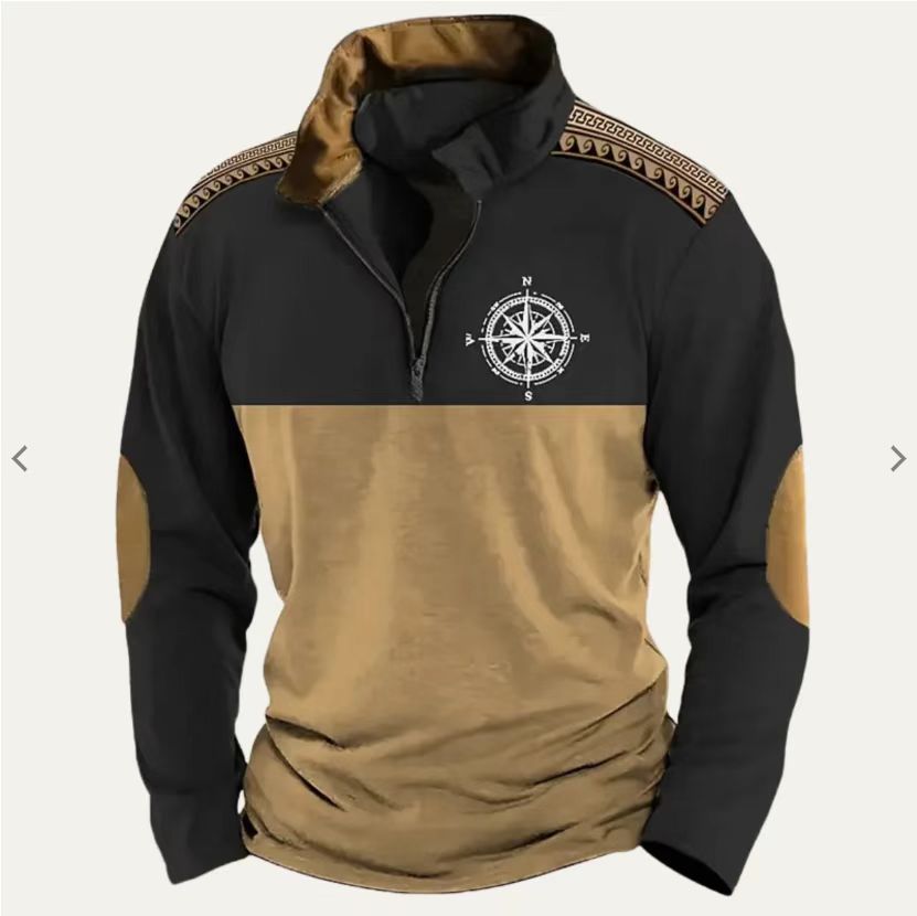 Digital Print Stand Collar Men's Street Zip-up Hoodie