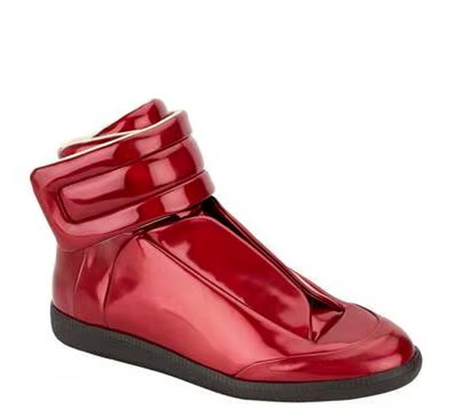 38-46 Luxury Brand Men Shoes Shinny Leather Casual Shoes Men'S High Top Silvery Gold Red High Quality Men Flats Casual Shoes