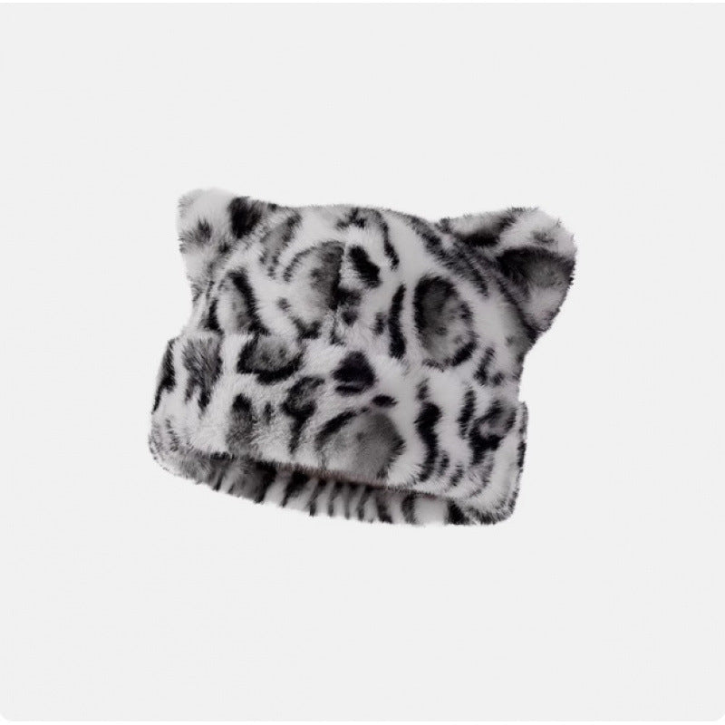 Leopard Plush Bear Hat For Women
