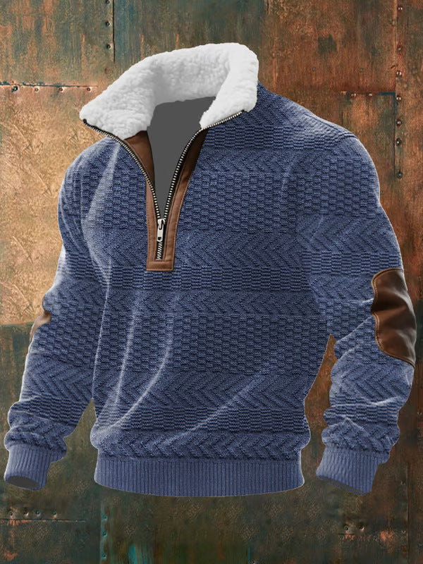 Men's Fitted Top With Printed Pattern And Faux Fur Collar