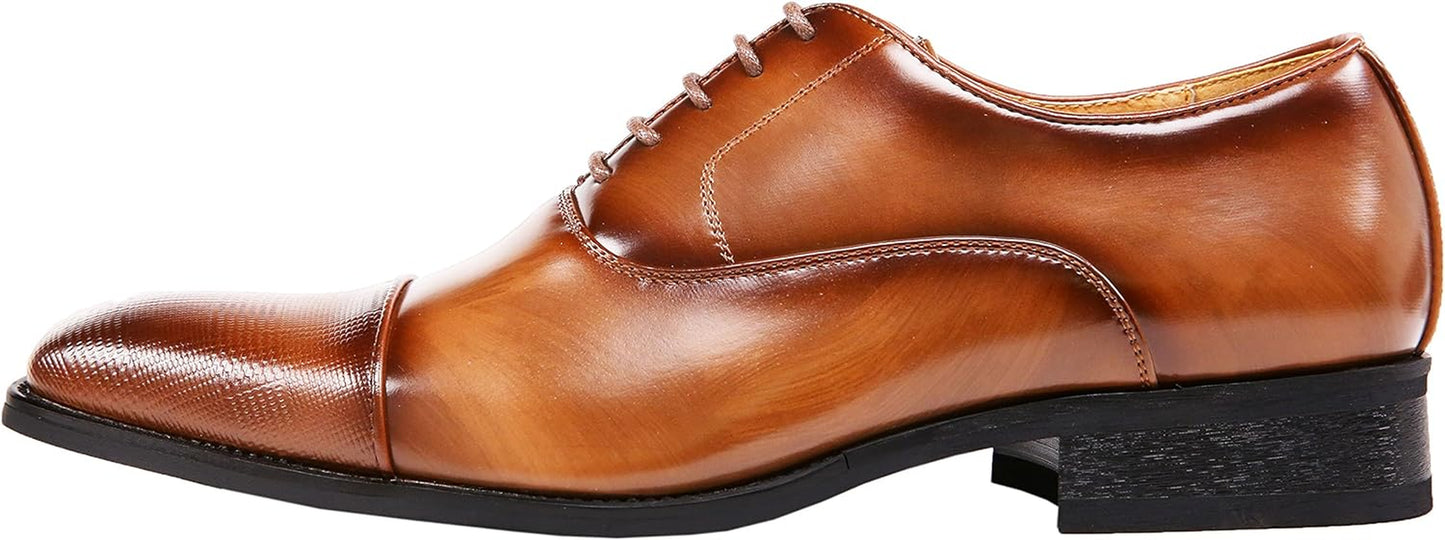 Oxford Dress Shoes for Men with Textured Cap Toe, Men'S Oxford Shoes Made from Premium PU Leather, Versatile Formal Footwear for All Occasions