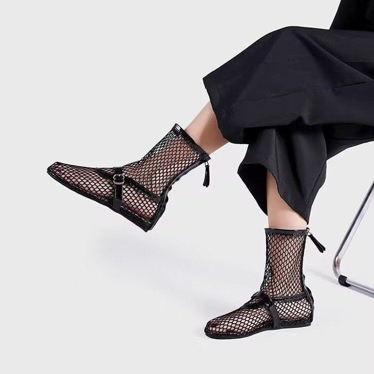 Metal Buckle With Back Zipper Ballet Women's Shoes High Top Fashion Shoes